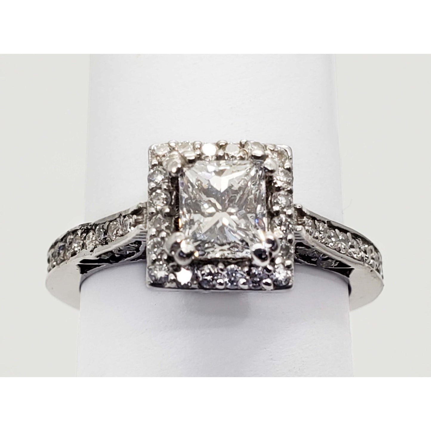 0.96 ctw GIA Princess Natural Diamond Engagement Ring 18k White Gold Size 5
