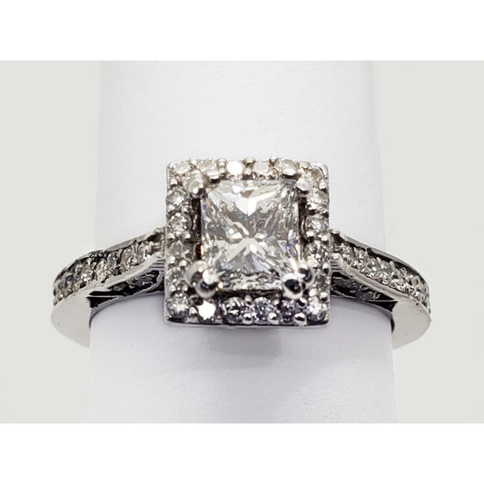 0.96 ctw GIA Princess Natural Diamond Engagement Ring 18k White Gold Size 5