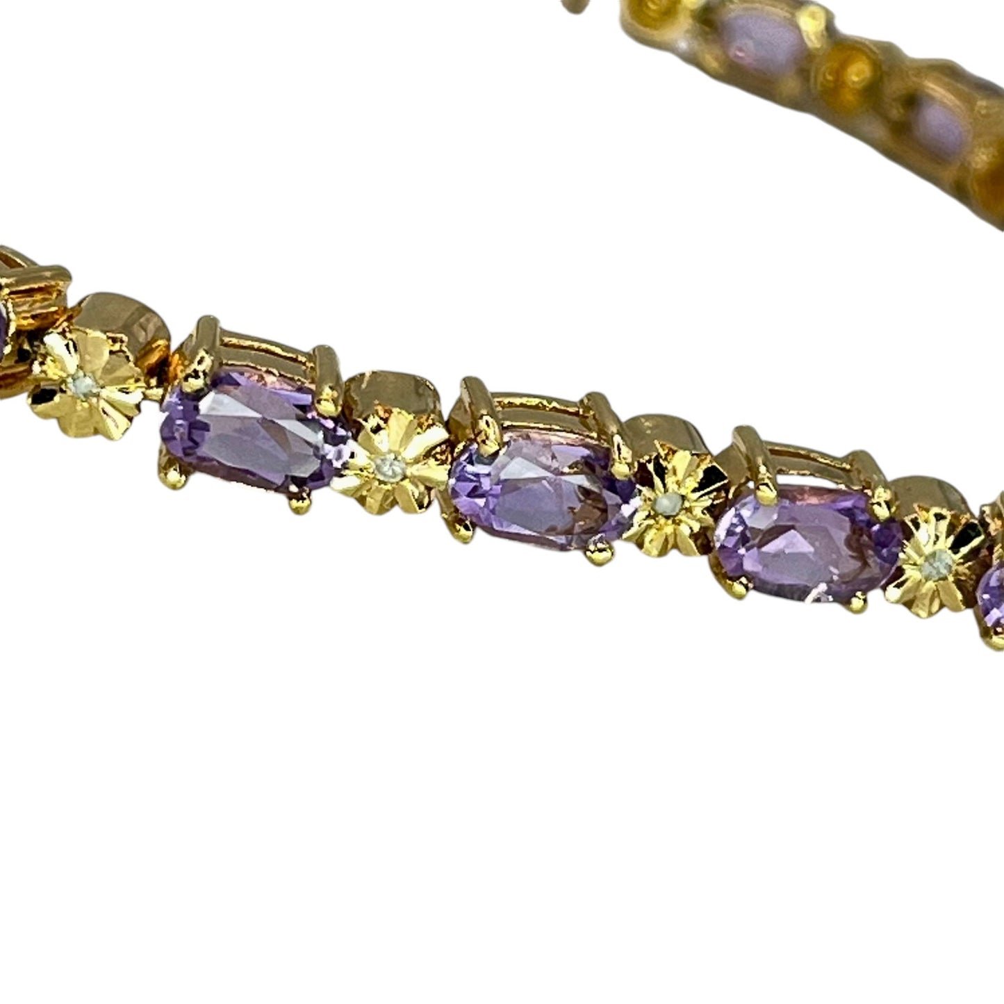 925 Sterling Silver Gold Vermeil Natural Oval Amethyst Tennis Bracelet Formal