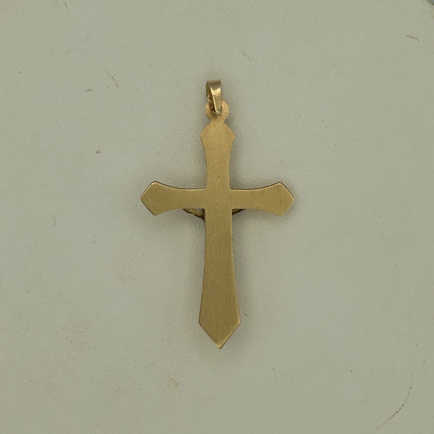Italian 14k Yellow Gold INRI Crucifix Cross Charm Pendant 1.5" 1.3 grams