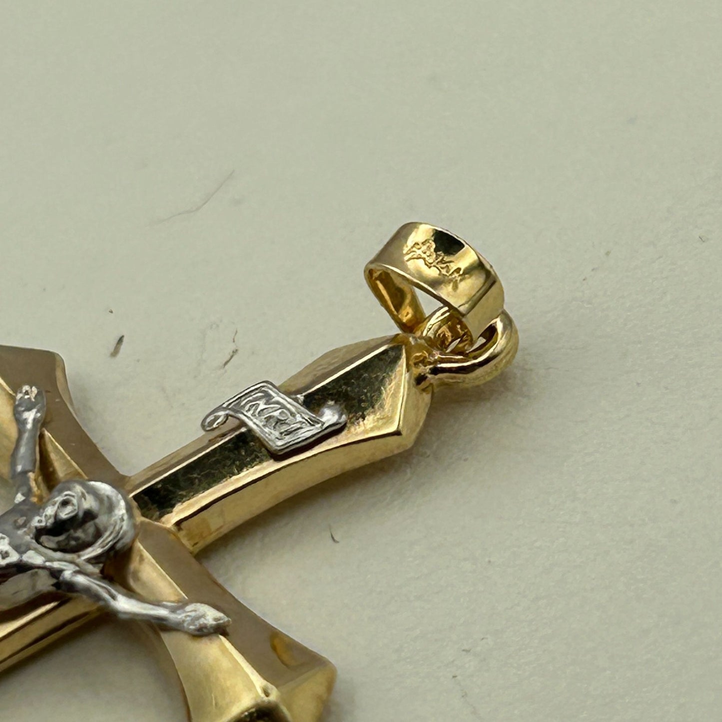 Italian 14k Yellow Gold INRI Crucifix Cross Charm Pendant 1.5" 1.3 grams