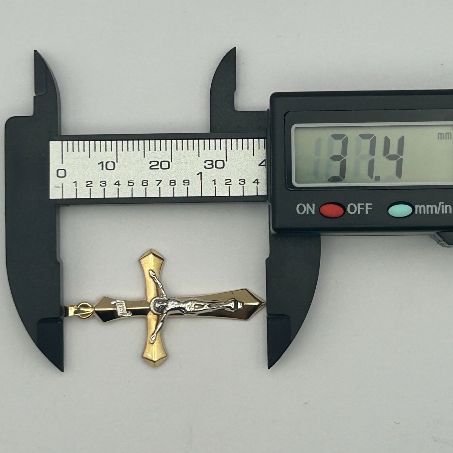 Italian 14k Yellow Gold INRI Crucifix Cross Charm Pendant 1.5" 1.3 grams