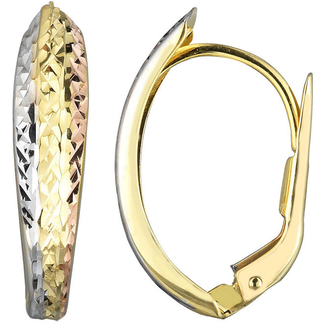 RCI 14K Tri-Color Gold Diamond Cut Huggie Earrings