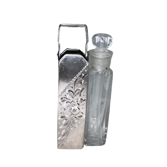 Vintage Glass Perfume Vial with Dabber and Sterling Silver Holder by Wells