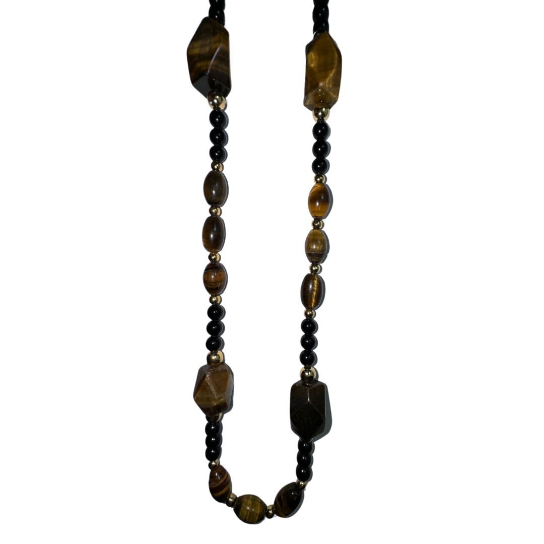 Tiger's Eye Quartz and Black Onyx Beaded Necklace