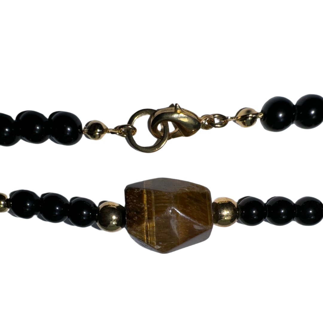 Tiger's Eye Quartz and Black Onyx Beaded Necklace