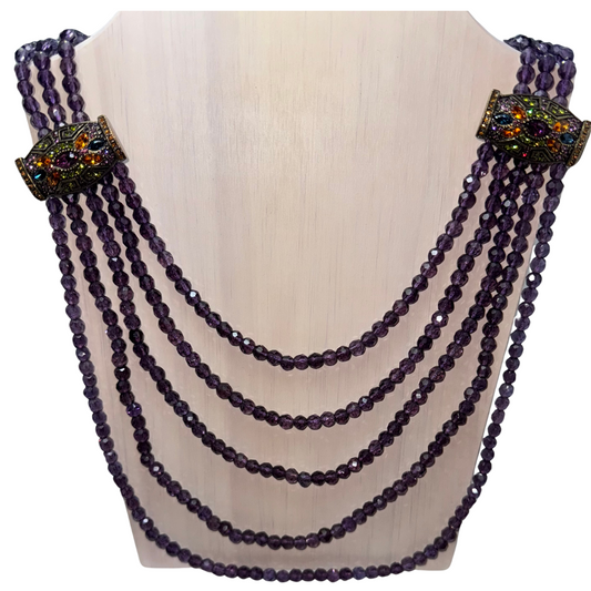 Heidi Daus Multi-Stone Purple Faceted Bead 5 Strand Necklace&nbsp;