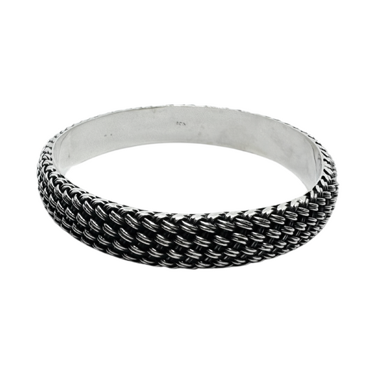 SS Vintage Dark Tone Basket Weave Cuff Bangle