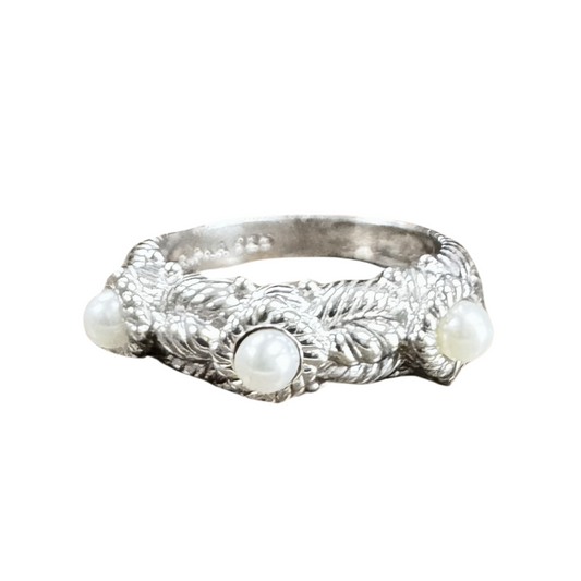 Judith Ripka Sterling Silver Three Pearl Cable Stack Band Ring