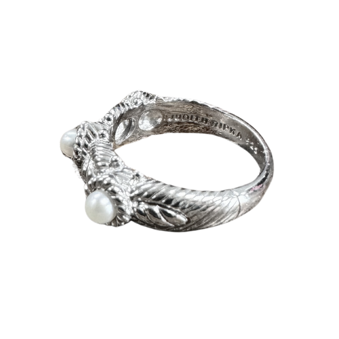 Judith Ripka Sterling Silver Three Pearl Cable Stack Band Ring