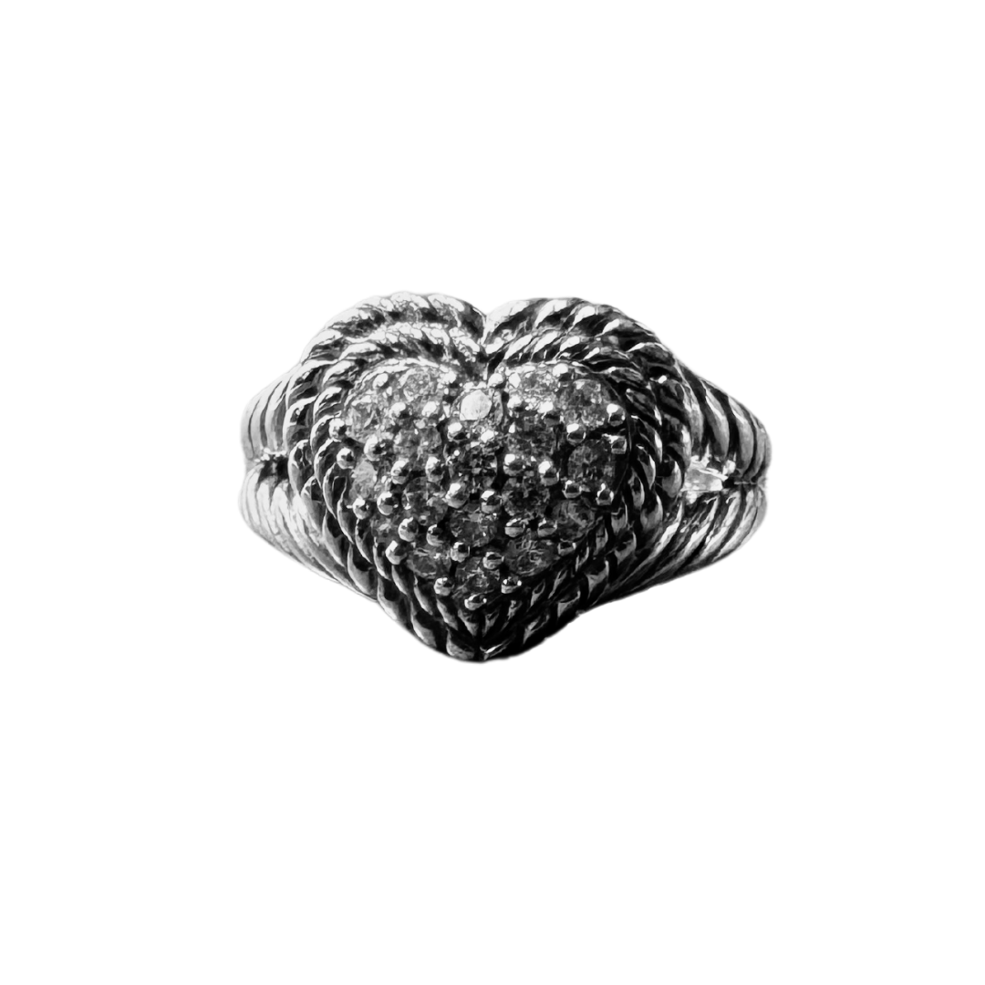 Judith Ripka 925 SS Cz Diamonique Heart Cocktail Ring