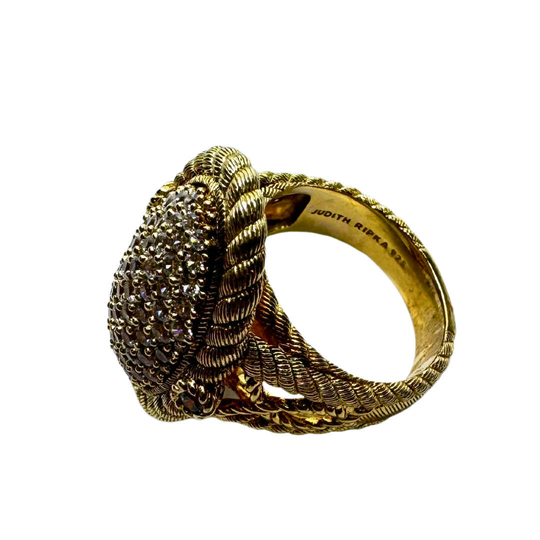 Judith Ripka Pave CZ Gold Vermeil SS Oval Rope Ring