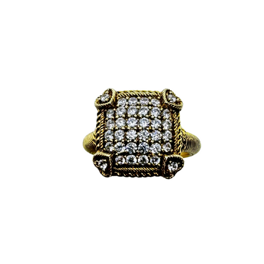 Judith Ripka Gold Vermeil SS CZ Pave Square Heart Olivia Ring