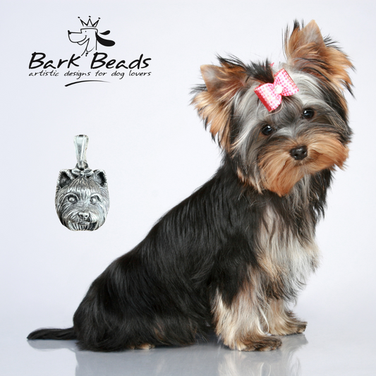 SS Yorkshire Terrier w/bow Bark Beads Pendant