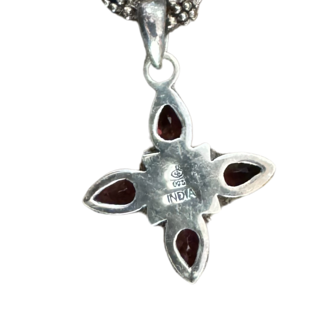 Faceted Garnet and Cultured Pearl 925 SS Necklace