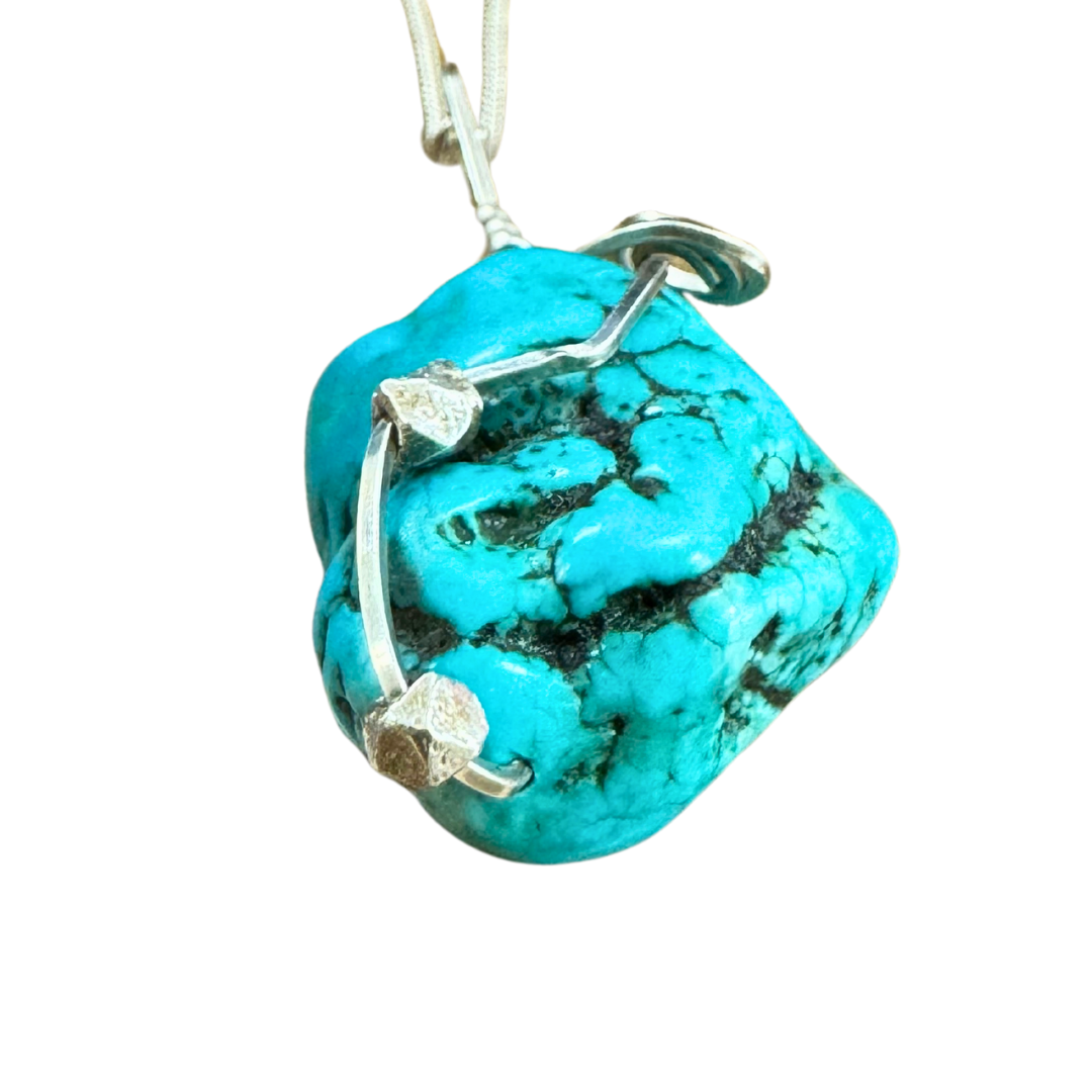 Turquoise Wire Wrapped Pendant Silver Necklace