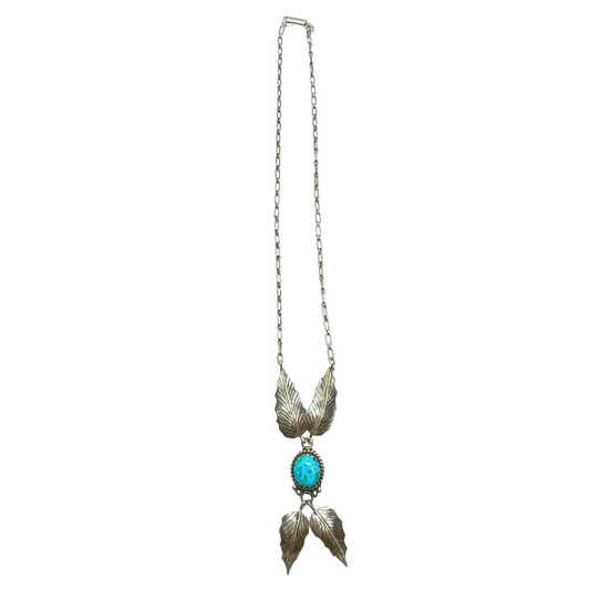 Designer Native American SS Feather Turquoise Necklace