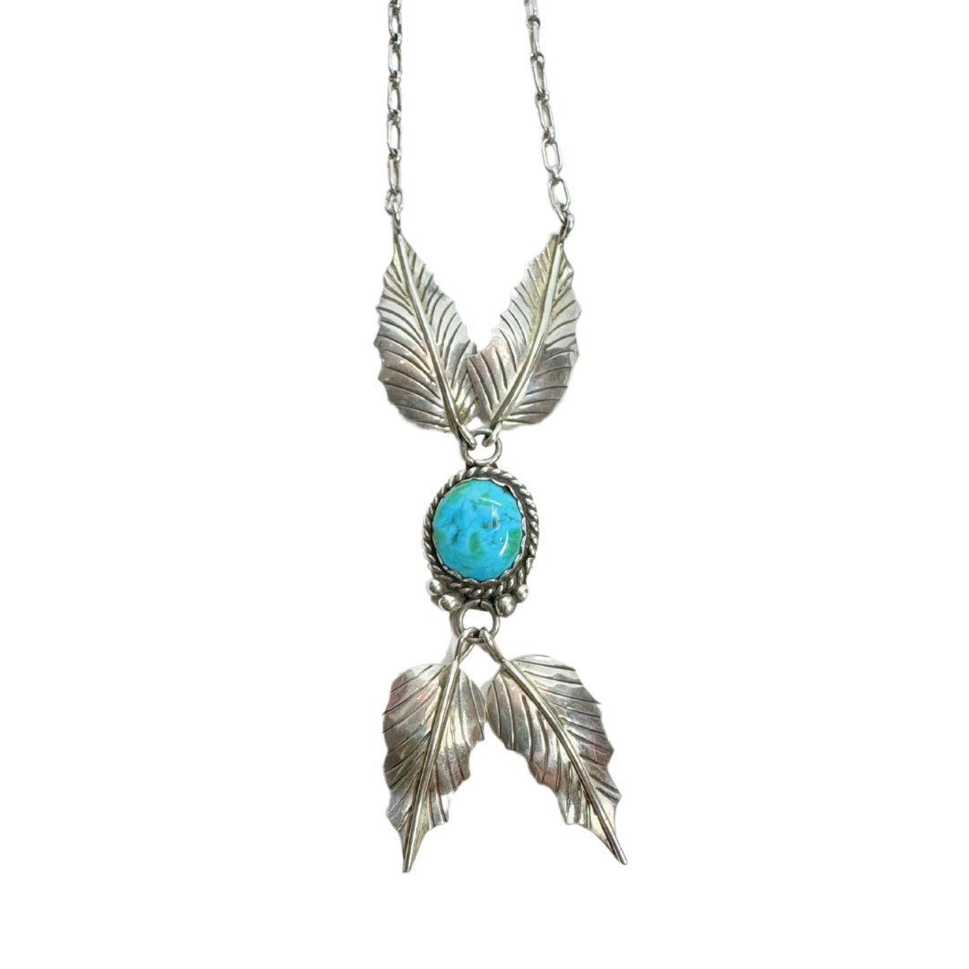 Designer Native American SS Feather Turquoise Necklace