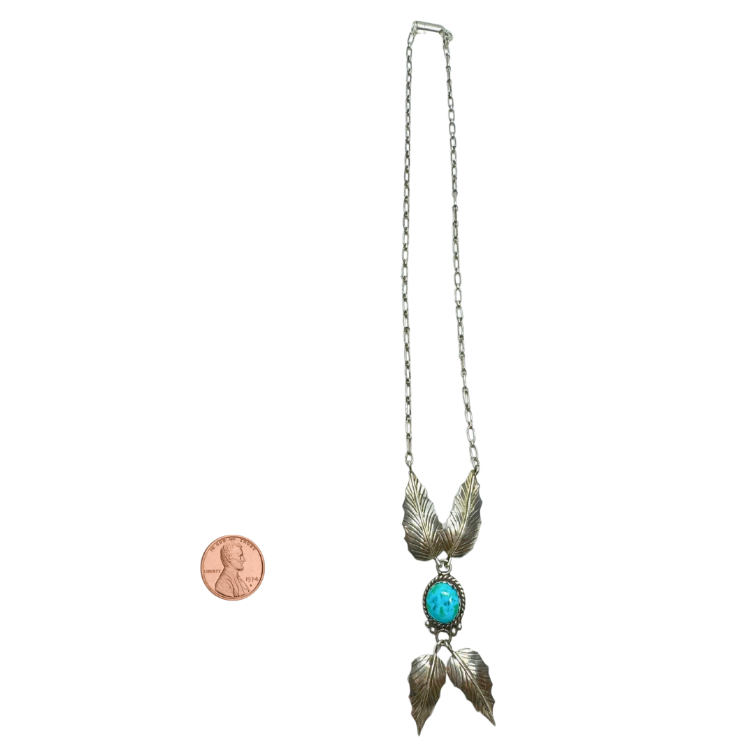 Designer Native American SS Feather Turquoise Necklace