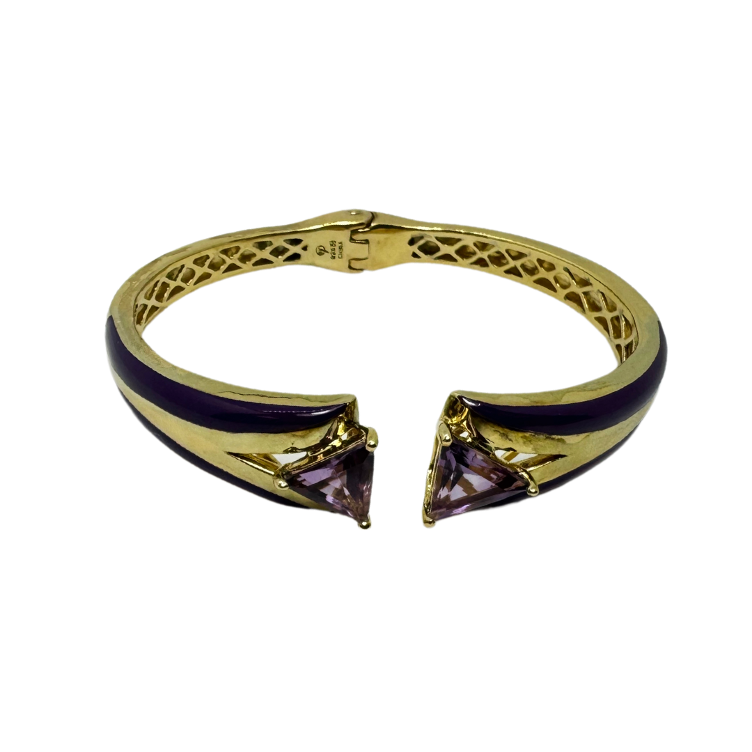 SS Gold Vermeil Amethyst Inlay Hinged Cuff Bracelet