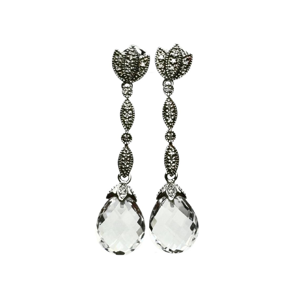 SS Marcasite Clear Crystal CZ Drop Post Earrings