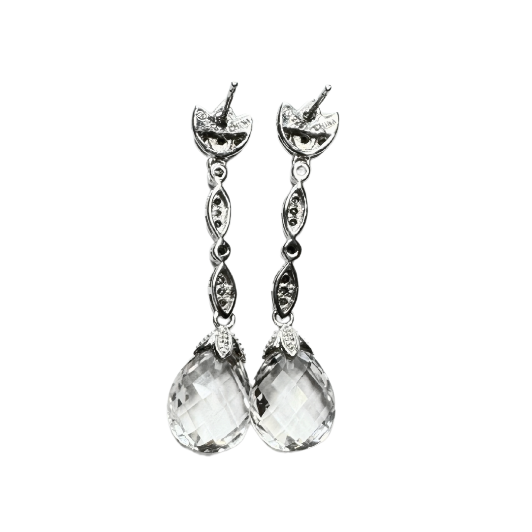 SS Marcasite Clear Crystal CZ Drop Post Earrings