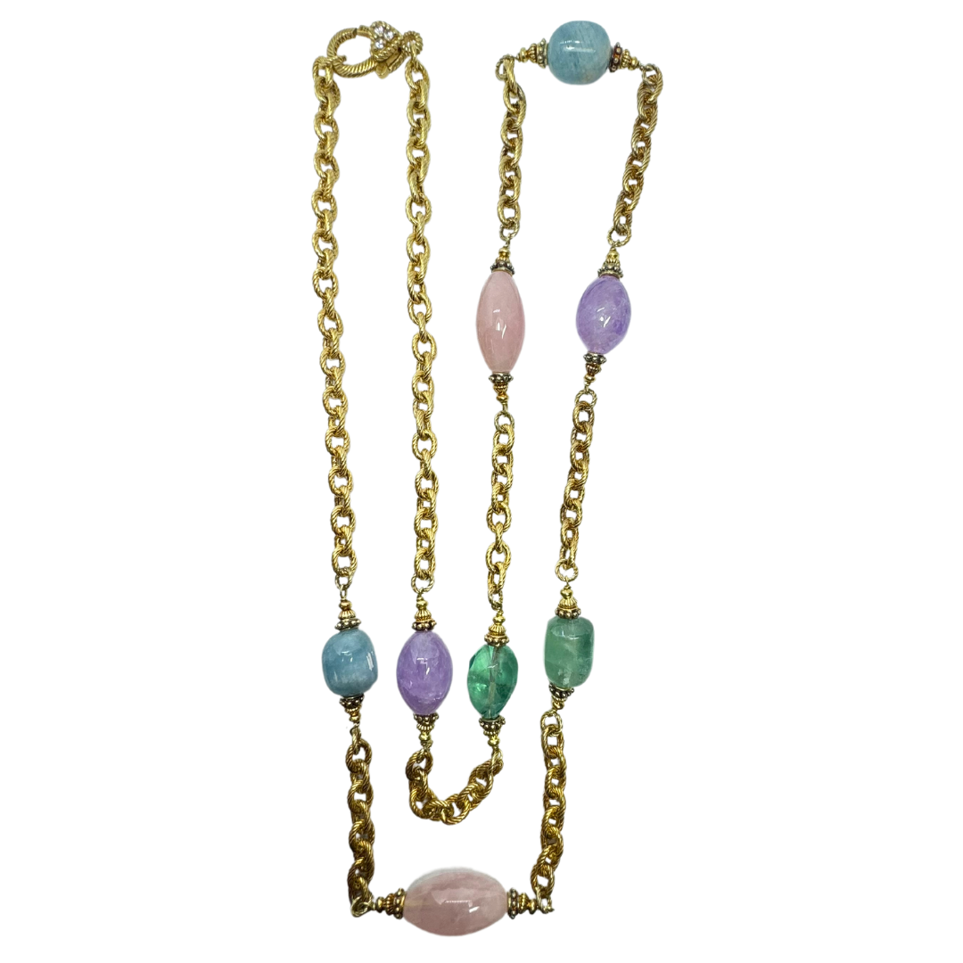 Judith Ripka Multi-Gemstone Vermeil Verona Rainbow Nugget Chain Necklace