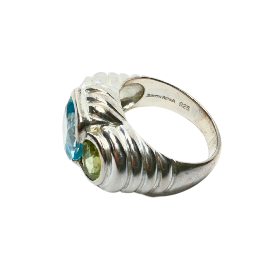 Judith Ripka SS Peridot Blue Topaz Ring