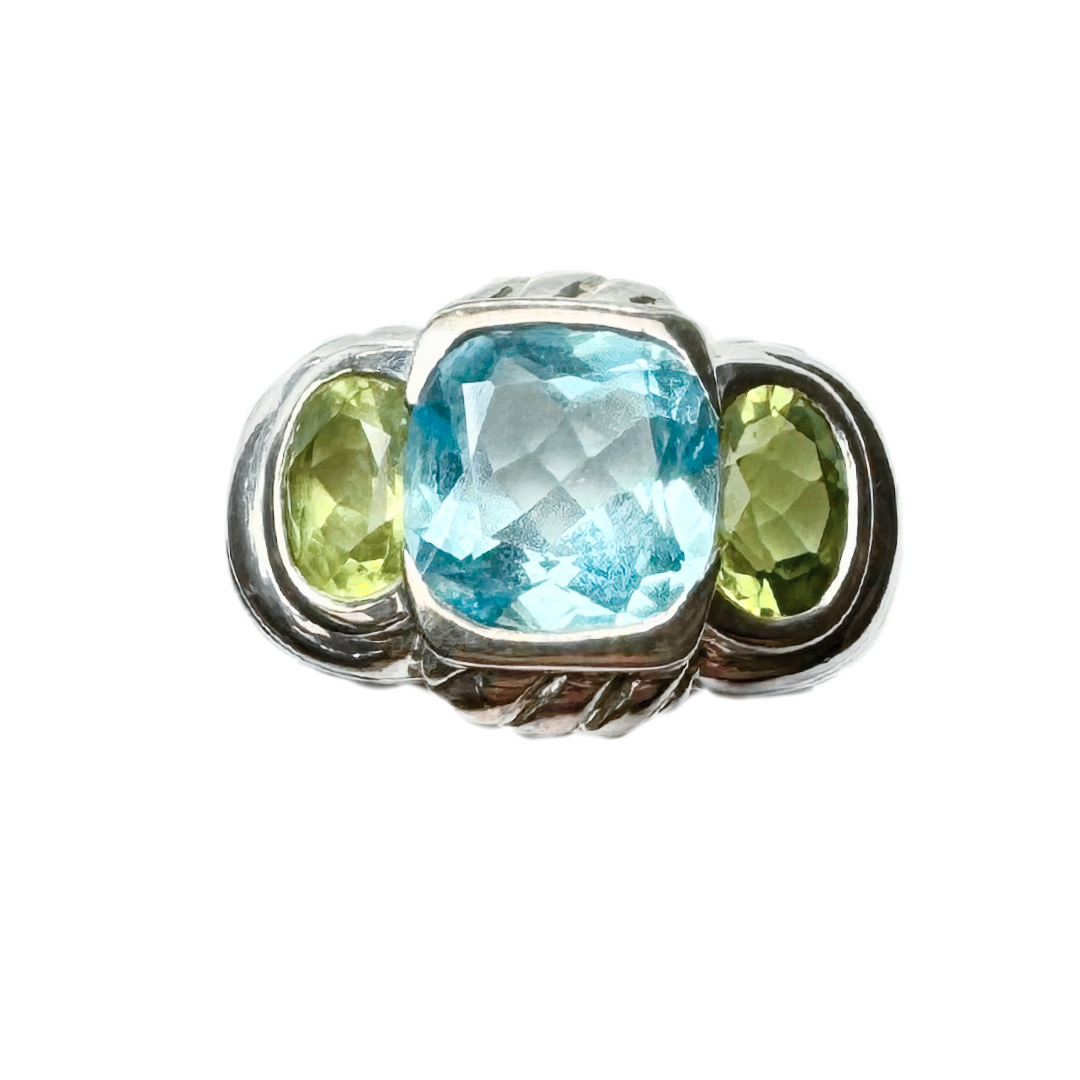 Judith Ripka SS Peridot Blue Topaz Ring