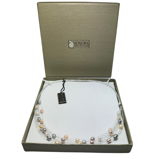 Honora Collection Freshwater Multicolor Pearls Multi-stand Choker Necklace NIB