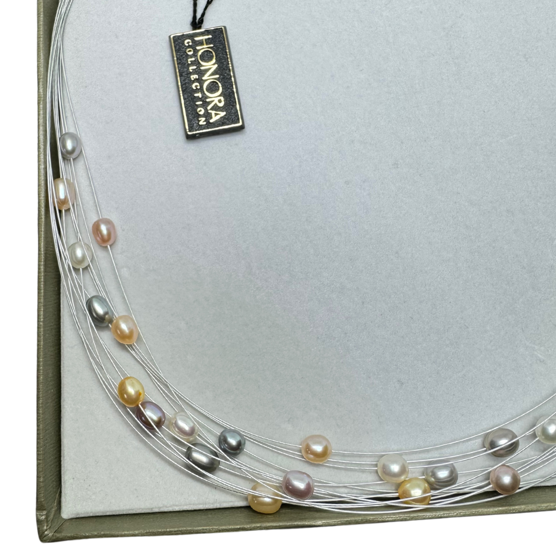 Honora Collection Freshwater Multicolor Pearls Multi-stand Choker Necklace NIB