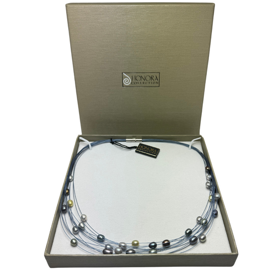 Honora Collection Freshwater Multicolor Pearls Blue Multi-strand Choker Necklace NIB