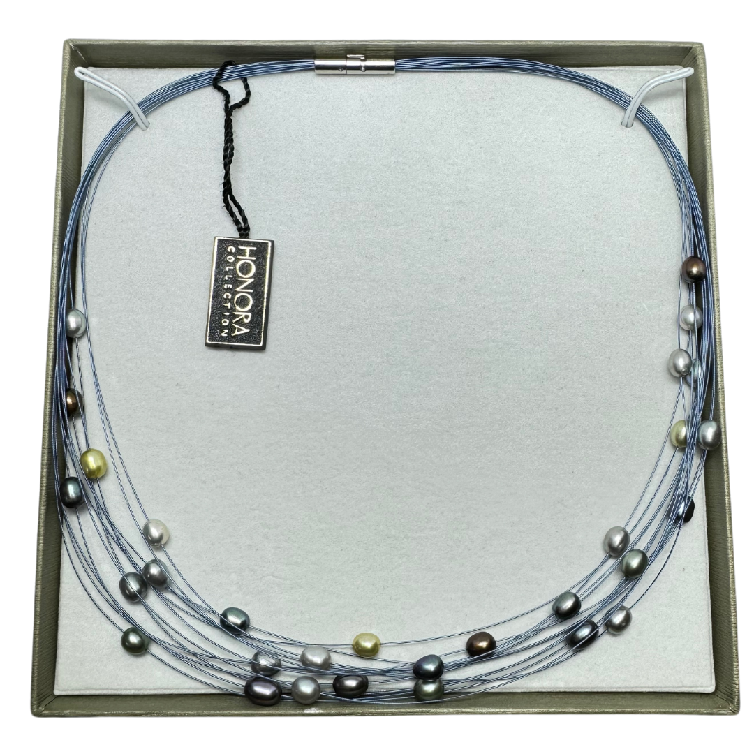 Honora Collection Freshwater Multicolor Pearls Blue Multi-strand Choker Necklace NIB