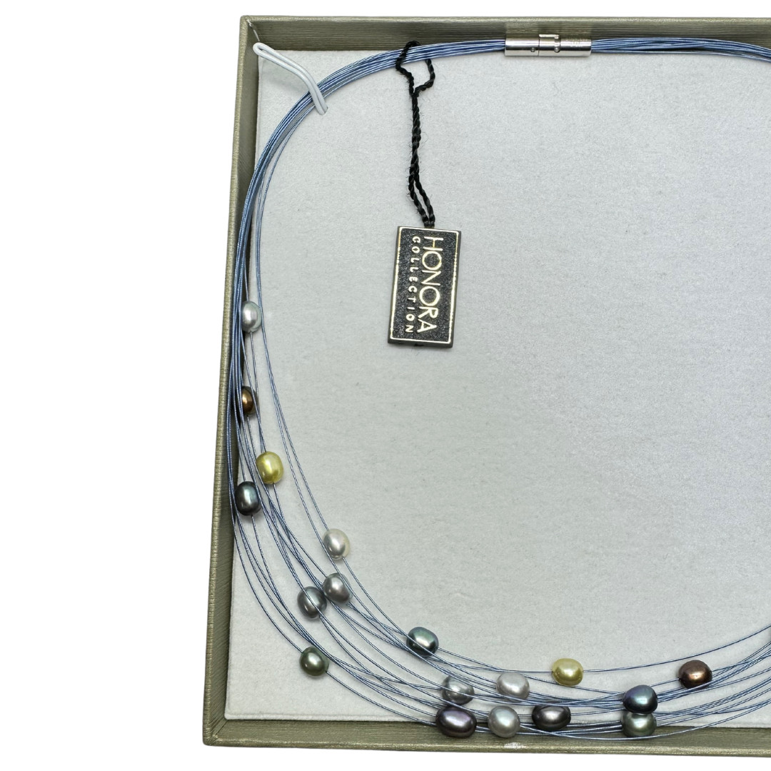 Honora Collection Freshwater Multicolor Pearls Blue Multi-strand Choker Necklace NIB