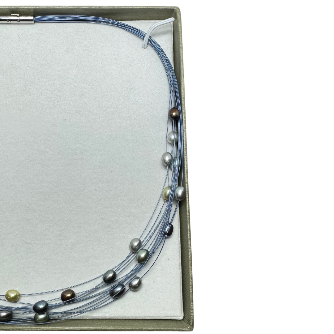 Honora Collection Freshwater Multicolor Pearls Blue Multi-strand Choker Necklace NIB