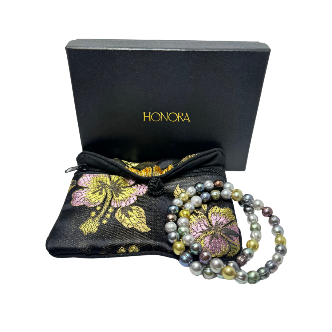 Honora Collection Freshwater Multi Color Pearls Elastic Bracelet Set