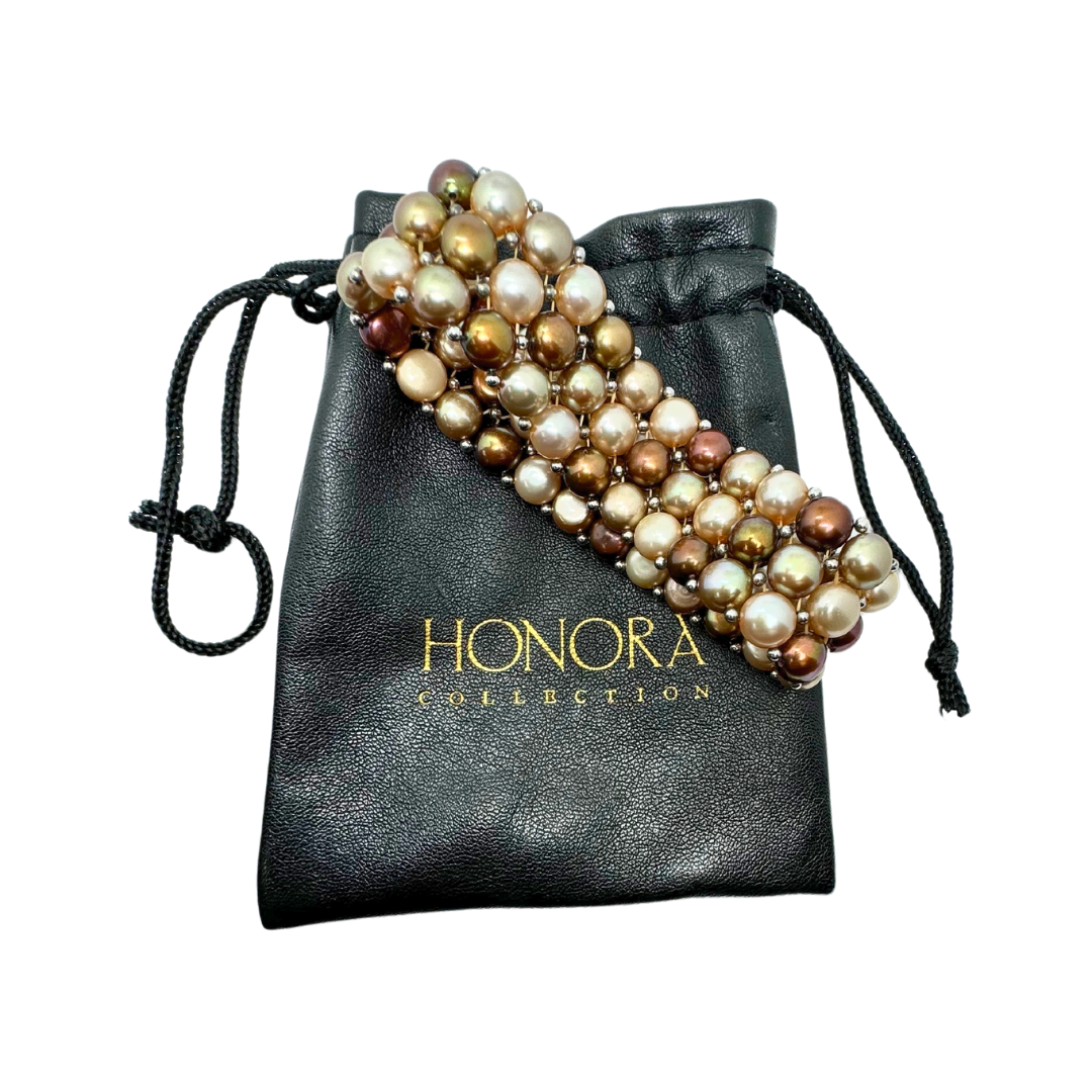 Honora Contemporary Multi Color Flat Freshwater Pearl Elastic Bracelet