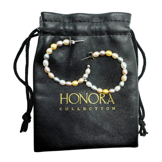 Honora Freshwater Pearl Multi Color Large Open Hoop SS Earrings