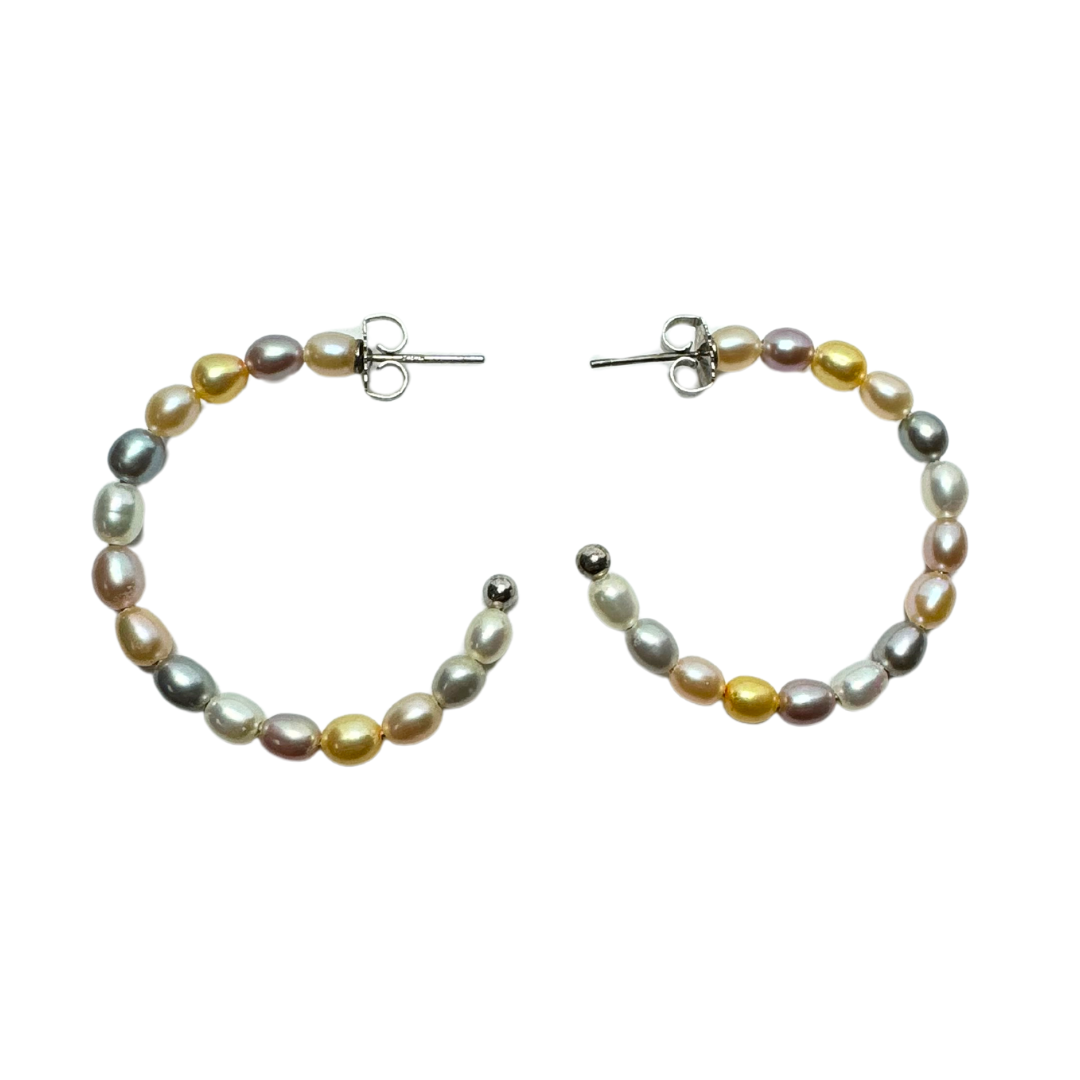 Honora Freshwater Pearl Multi Color Large Open Hoop SS Earrings