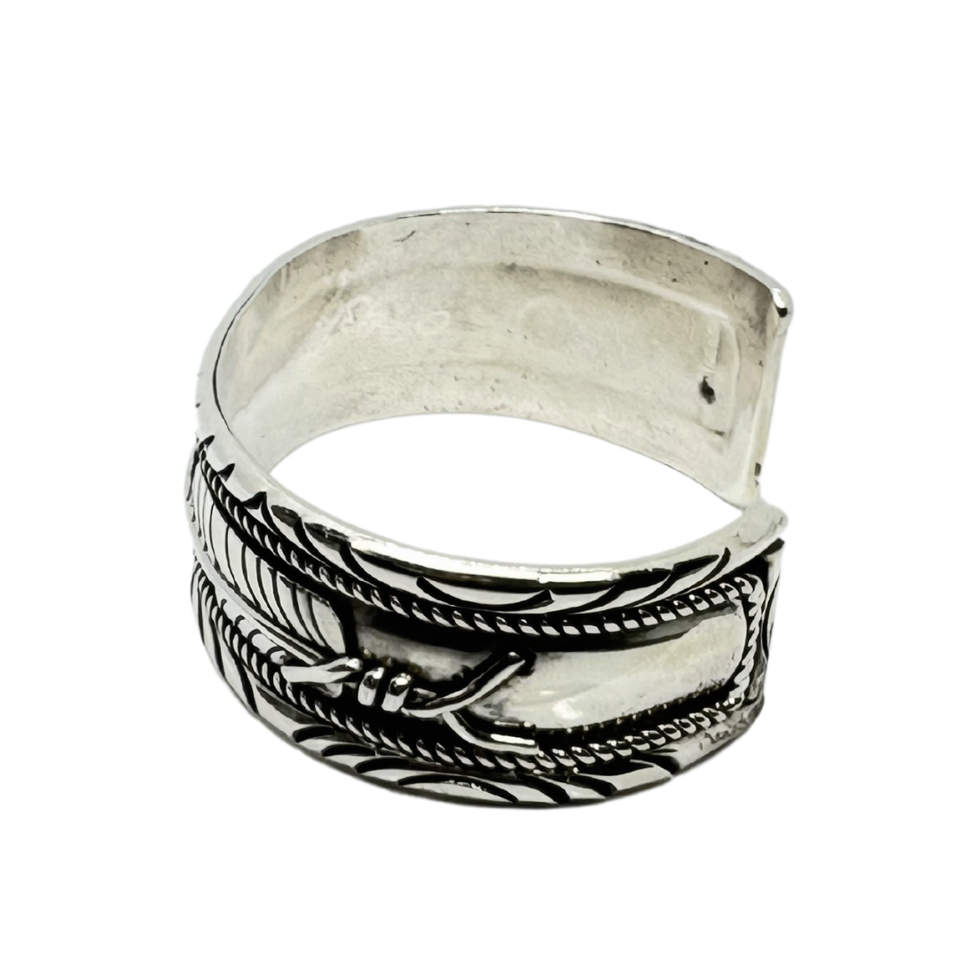 Navajo Twisted Rope Feather Sterling Silver Cuff Bracelet