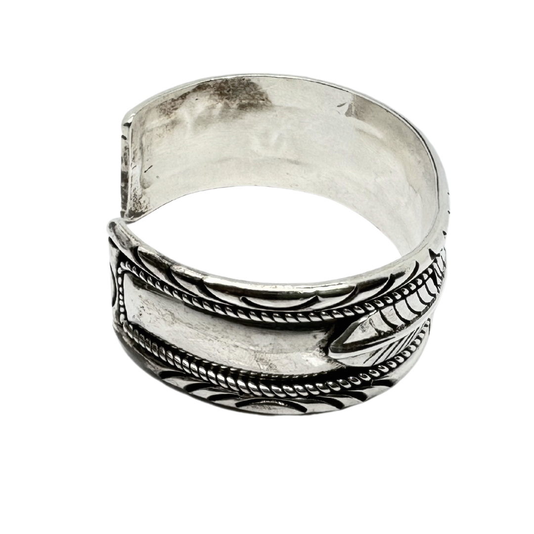 Navajo Twisted Rope Feather Sterling Silver Cuff Bracelet