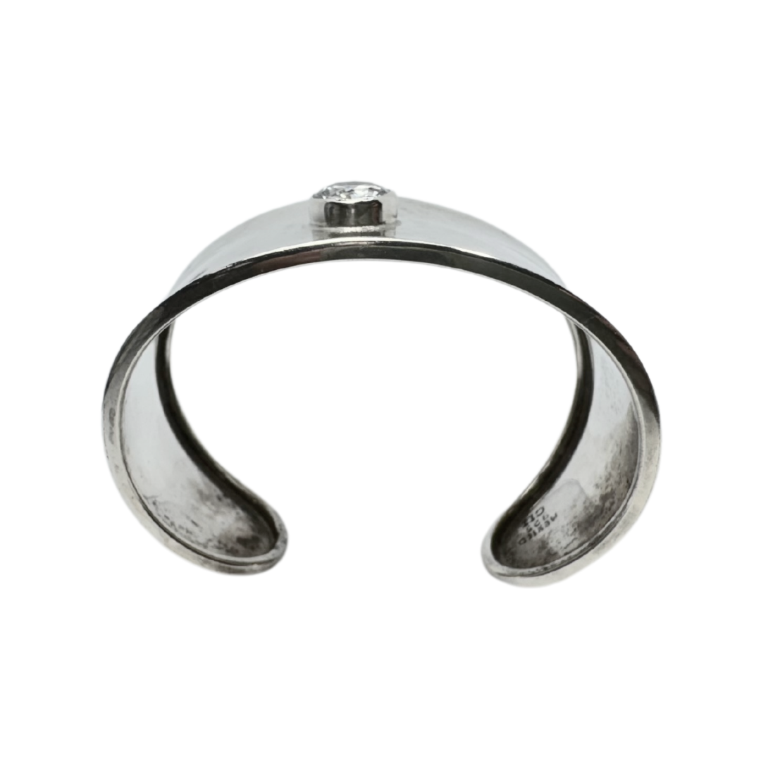 CII Mexico Sterling Silver Convex Wide Cuff Bracelet with Center Crystal