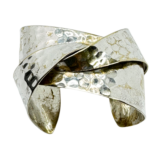 Hammered Silver Plated Brass Cuff Bracelet