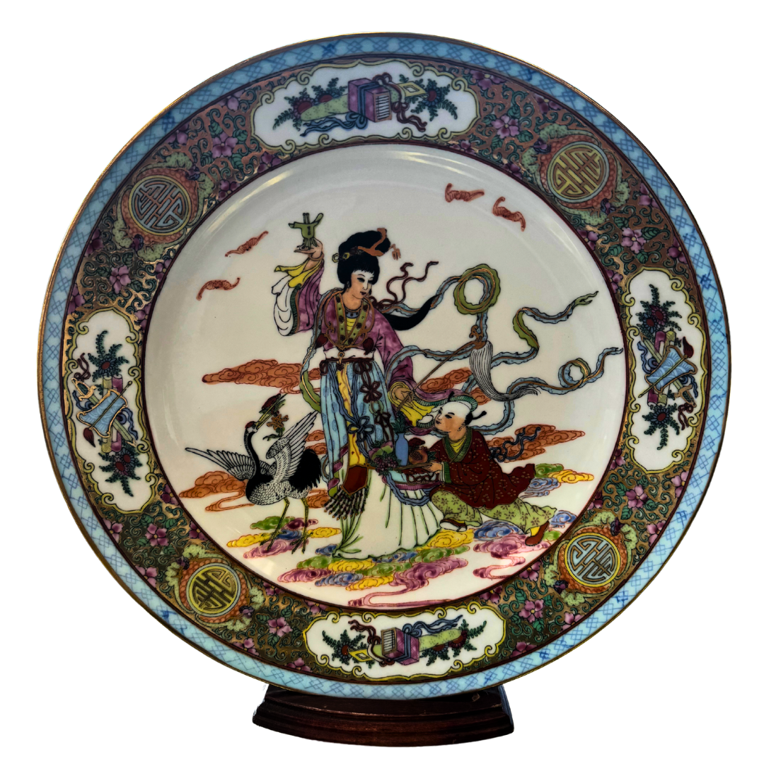 Vintage Familie Medallion Rose Hand Painted Asian Porcelain/Ceramic Plate