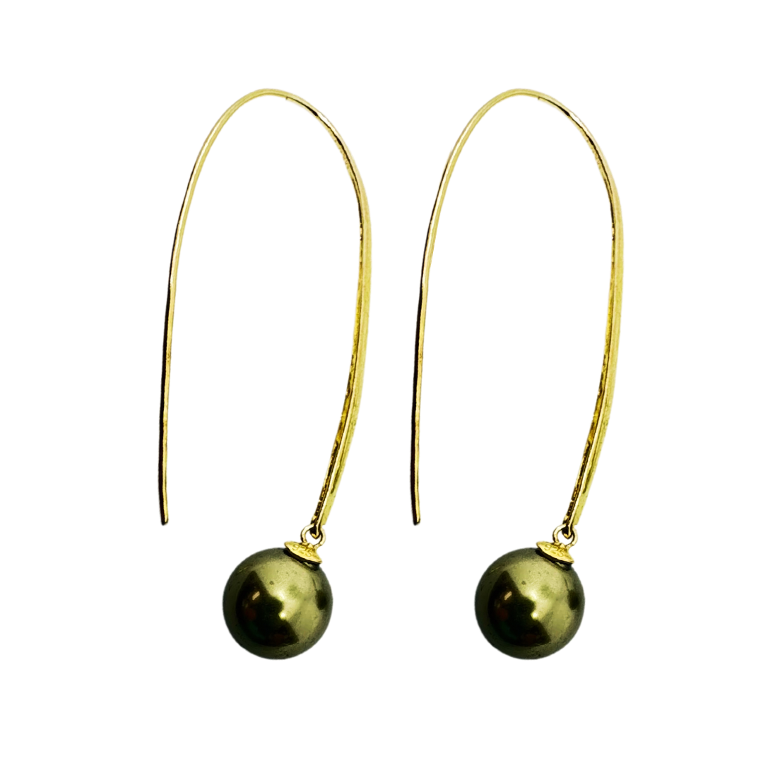 SS Gold Vermeil Dangle Pearl Fish Hook Earrings