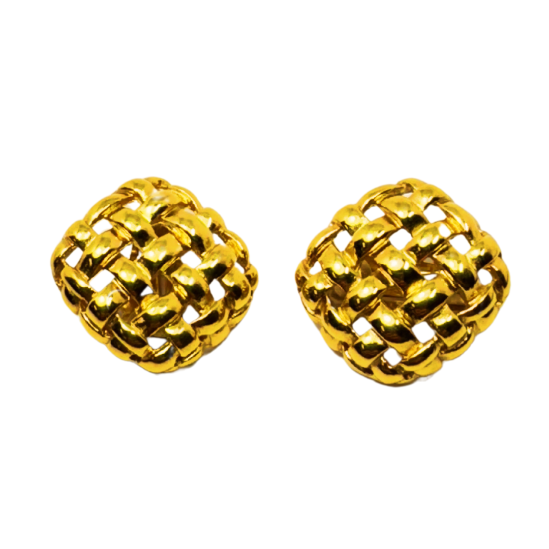 Vtg. Gold Plated Givenchy Paris New York Clip on Weave Pattern Earrings