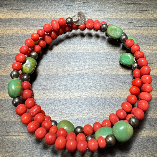 Southwestern Q.T. Coral and Turquoise SS Branch Bracelet