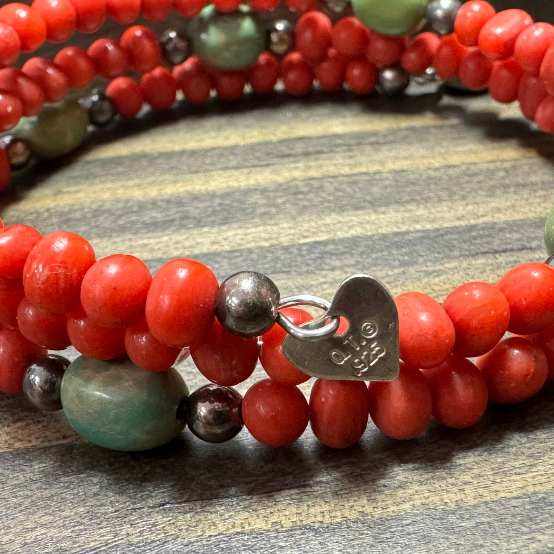 Southwestern Q.T. Coral and Turquoise SS Branch Bracelet