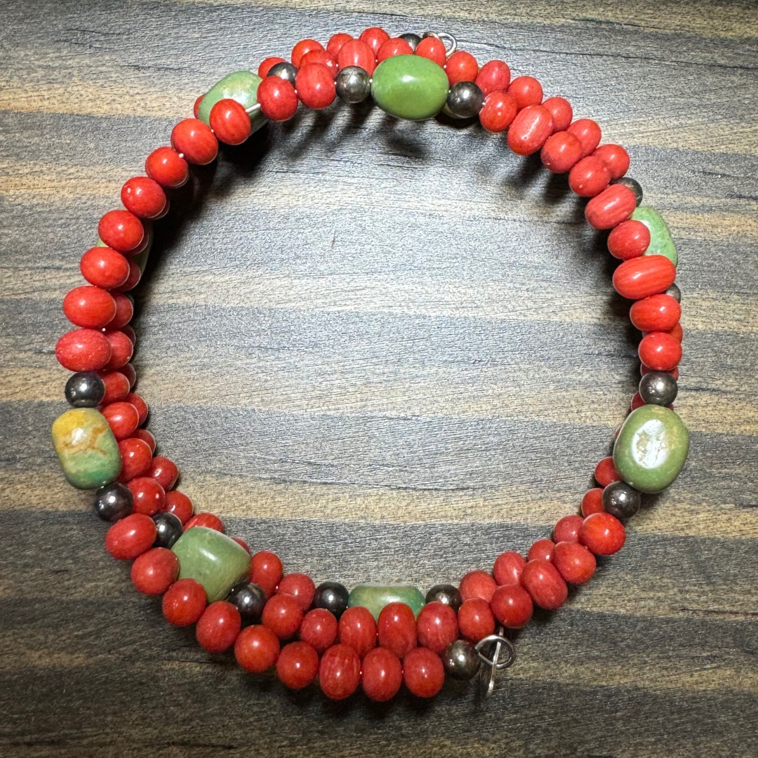 Southwestern Q.T. Coral and Turquoise SS Branch Bracelet