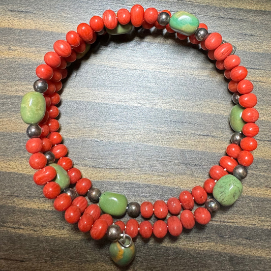 Southwestern Q.T. Coral and Turquoise SS Branch Bracelet